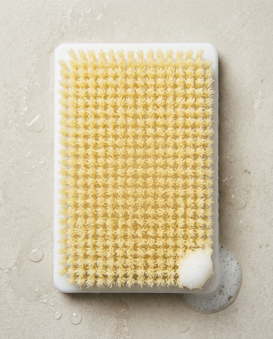 BearBack scrubber with lather on wet stone